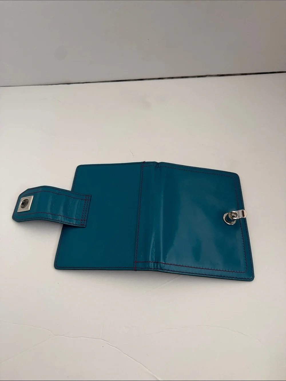 Nordstrom Teal Leather Snap Wallet with Silver Hardware